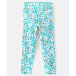 Pine Kids Full Length Stretchable & Biowashed Cotton Leggings Solid & Floral Print Pack Of 2 - Red Blue