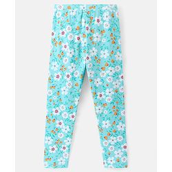 Pine Kids Full Length Stretchable & Biowashed Cotton Leggings Solid & Floral Print Pack Of 2 - Red Blue