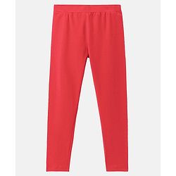 Pine Kids Full Length Stretchable & Biowashed Cotton Leggings Solid & Floral Print Pack Of 2 - Red Blue