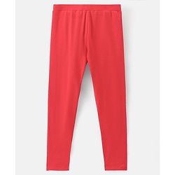 Pine Kids Full Length Stretchable & Biowashed Cotton Leggings Solid & Floral Print Pack Of 2 - Red Blue