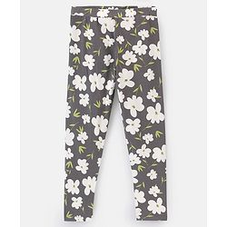 Pine Kids Full Length Cotton Biowashed Stretchable Leggings Floral Print & Solid Pack Of 2 - Green Grey