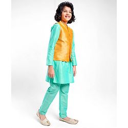 Pine Kids Full Sleeves Kurta Pyjama Set with Nehru Jacket - Radiance Blue