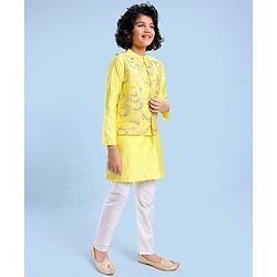 Pine Kids Full Sleeves Kurta Pyjama Set with Embroidered Bandi - Yellow