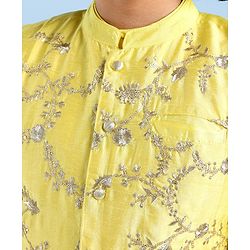 Pine Kids Full Sleeves Kurta Pyjama Set with Embroidered Bandi - Yellow