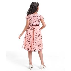 Pine Kids Cap Sleeves Knee Length Party Wear Frock Heart Print - Light Pink