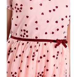 Pine Kids Cap Sleeves Knee Length Party Wear Frock Heart Print - Light Pink