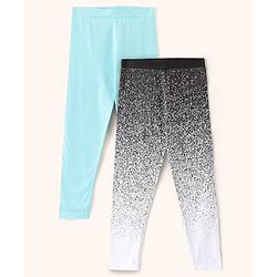 Pine Kids Full Length Stretchable and Biowash Cotton Leggings Solid & Artistic Print Pack Of 2 - Black Blue