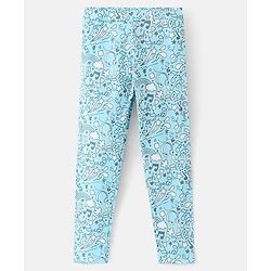 Pine Kids Cotton Ankle Length Biowashed  Stretchable All Over Printed & Solid Color Leggings Pack Of 2 - Blue Pink