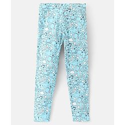 Pine Kids Cotton Ankle Length Biowashed  Stretchable All Over Printed & Solid Color Leggings Pack Of 2 - Blue Pink