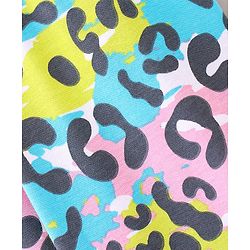 Pine Kids Ankle Length Biowashed Cotton Stretchable Leggings Leopard Print & Solid Pack Of 2 - Blue