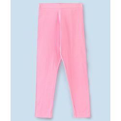 Pine Kids Full Length Stretchable and Biowash Cotton Leggings Heart Print with Solid Pack of 2 - Pink