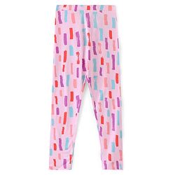 Pine Kids Full Length Stretchable and Biowash Cotton Printed & Solid Color Leggings Pack of 2 - Pink Blue