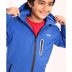 Pine Kids Light Winter Full Sleeves Hooded Solid Colour Sweat Jacket - Royal Blue