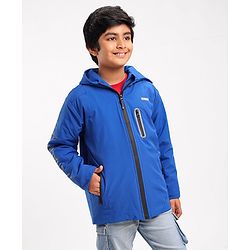 Pine Kids Light Winter Full Sleeves Hooded Solid Colour Sweat Jacket - Royal Blue