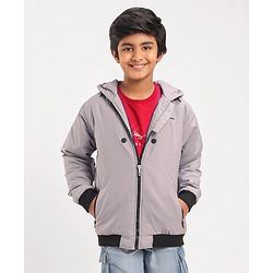 Pine Kids Full Sleeves Light Winter Wear Hooded Jacket - Grey