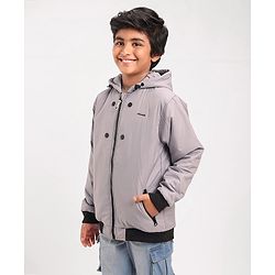 Pine Kids Full Sleeves Light Winter Wear Hooded Jacket - Grey