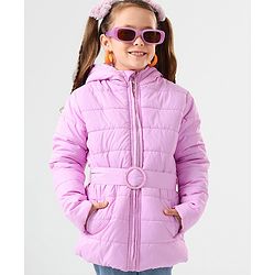 Pine Kids Full Sleeves Solid Winter Wear Padded Hooded Jacket - Pink