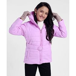 Pine Kids Full Sleeves Solid Winter Wear Padded Hooded Jacket - Pink