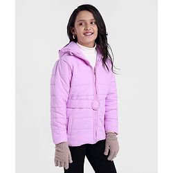 Pine Kids Full Sleeves Solid Winter Wear Padded Hooded Jacket - Pink