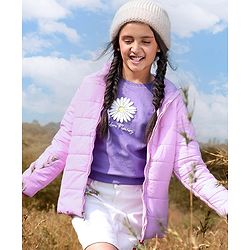Pine Kids Full Sleeves Solid Winter Wear Padded Hooded Jacket - Pink