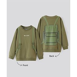 Pine Kids Biowashed Full Sleeves Sweat Shirt Backpack Print - Green