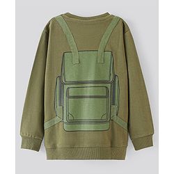 Pine Kids Biowashed Full Sleeves Sweat Shirt Backpack Print - Green