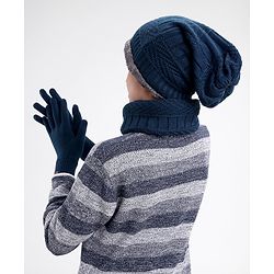 Pine Kids Woollen Cap Headband & Gloves Set Navy Blue - Diameter 14.5 cm