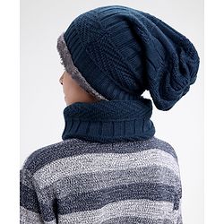 Pine Kids Woollen Cap Headband & Gloves Set Navy Blue - Diameter 14.5 cm