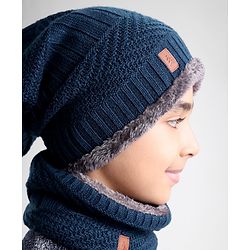 Pine Kids Woollen Cap Headband & Gloves Set Navy Blue - Diameter 14.5 cm