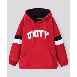 Pine Kids Full Sleeves Biowashed Hooded Sweatshirt Text Print- Red