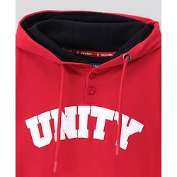 Pine Kids Full Sleeves Biowashed Hooded Sweatshirt Text Print- Red