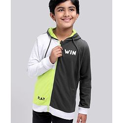 Pine Kids Full Sleeves Color Block Bio Washed Hooded Sweatshirt - Grey Black
