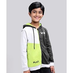 Pine Kids Full Sleeves Color Block Bio Washed Hooded Sweatshirt - Grey Black
