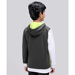Pine Kids Full Sleeves Color Block Bio Washed Hooded Sweatshirt - Grey Black