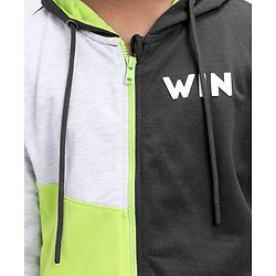 Pine Kids Full Sleeves Color Block Bio Washed Hooded Sweatshirt - Grey Black