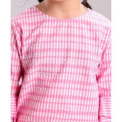 Pine Kids Cotton Three Fourth Bell Sleeves Woven Top With Pajama Set- Pink