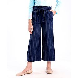 Pine Kids Full Length Cotton Striped Culottes- Blue