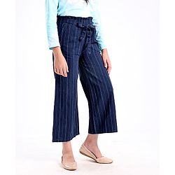Pine Kids Full Length Cotton Striped Culottes- Blue