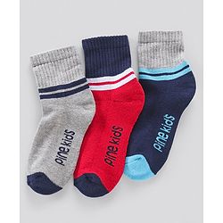 Pine Kids Anti Microbial Ankle Length Terry Socks Text Print Set of 3 Pairs (Color May Vary)