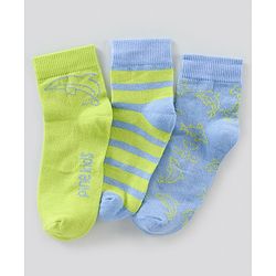 Pine Kids Regular Length Antimicrobial Socks Stripes & Dolphin Design Pack of 3 - Multicolor