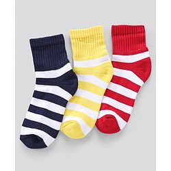 Pine Kids Anti Microbial Striped Ankle Length Terry Socks Set of 3 Pairs (Color May Vary)