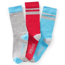 Pine Kids Regular Length Antimicrobial Socks Text Design Pack of 3 - Multicolor