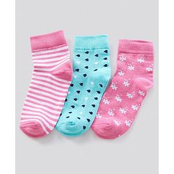 Pine Kids Anti Bacterial Ankle Length Printed Socks Pack Of 3 - Multicolour