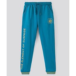 Pine Kids Full Length 100% Cotton Knit Biowashed Joggers Text Print - Blue