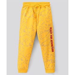Pine Kids Full Length Bio Washed Cotton Knit Lounge Pant With World Map All Over Print - Yellow