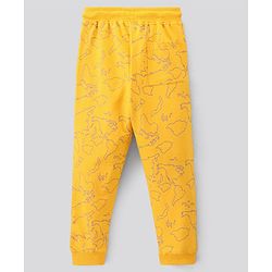 Pine Kids Full Length Bio Washed Cotton Knit Lounge Pant With World Map All Over Print - Yellow