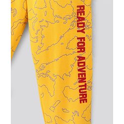 Pine Kids Full Length Bio Washed Cotton Knit Lounge Pant With World Map All Over Print - Yellow