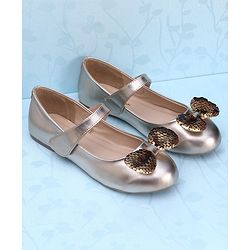 Pine Kids Bellies With Velcro Closure & Bow Applique - Gold