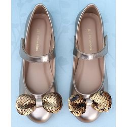 Pine Kids Bellies With Velcro Closure & Bow Applique - Gold