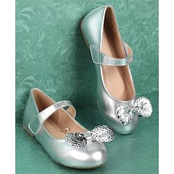 Pine Kids Bellies With Velcro Closure & Bow Applique - Silver